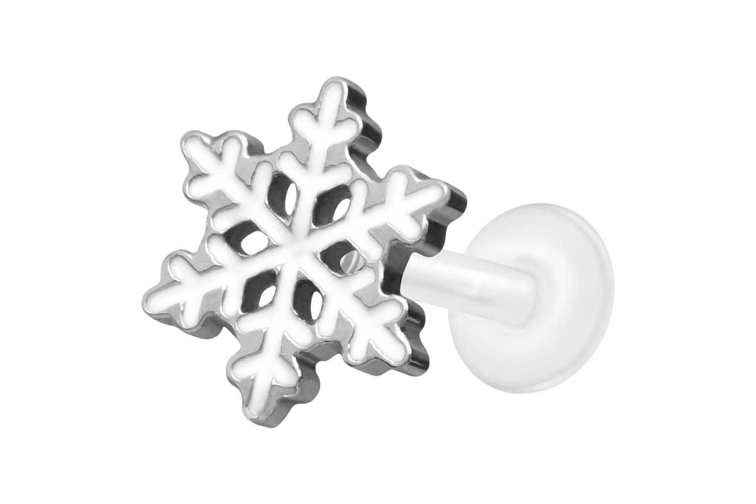 PTFE Labret Piercing mit Innengewinde + Titan-Aufsatz SCHNEEFLOCKE